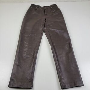 Jeanology Collection Woman Dark Brown Leather Pants Straight Leg Lined Size 6P
